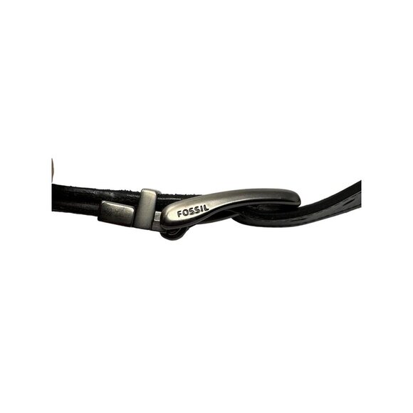 Fossil Leather Belt Black/Brown Silver Tone Logo Buckle Size 38 - Picture 4 of 7